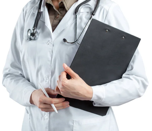 Médico Feminino Uniforme Segurando Prancheta — Fotografia de Stock