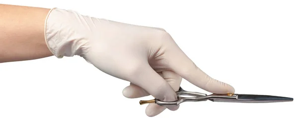 Hand Barber Holding Scissors Isolated White Background — Stock Photo, Image