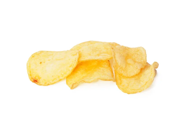 Close Yellow Potato Chips Isolated White Backround — Stock Photo, Image