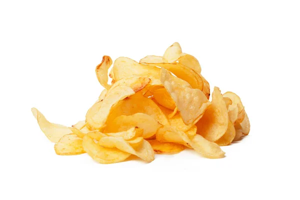 Nahaufnahme Von Gelben Kartoffelchips Isoliert Auf Weißem Hintergrund — Stockfoto