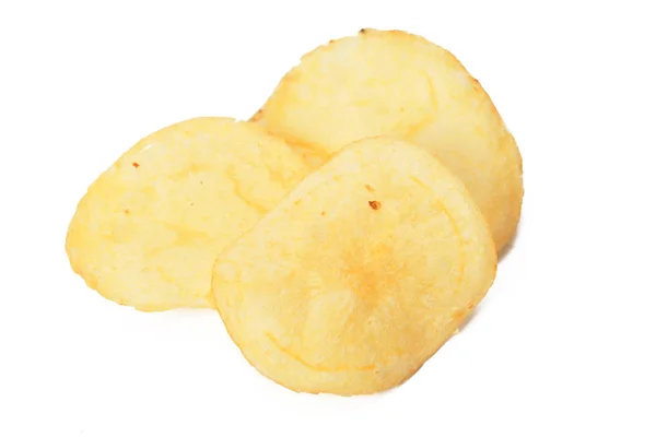 Zár Megjelöl Sárga Burgonya Chips Elszigetelt Fehér Backround — Stock Fotó