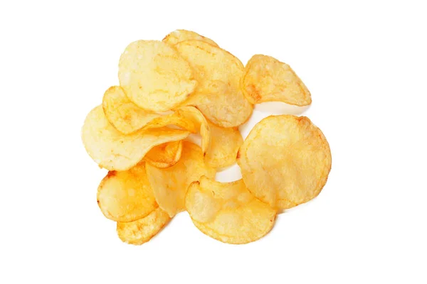 Close Yellow Potato Chips Isolated White Backround — Stock Photo, Image