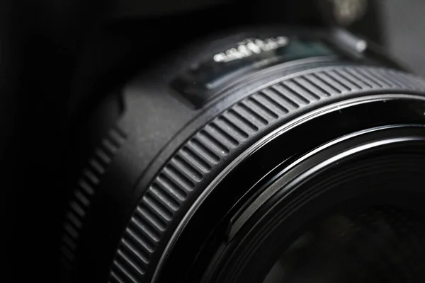 close up of modern digital SLR camera in details