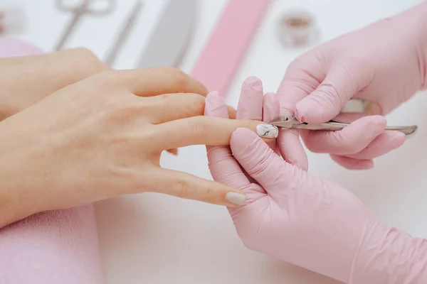 Manicura Hace Manicura Fondo Cerca —  Fotos de Stock