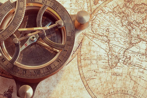 Close Old Vintage Compass Ancient Map Royalty Free Stock Photos