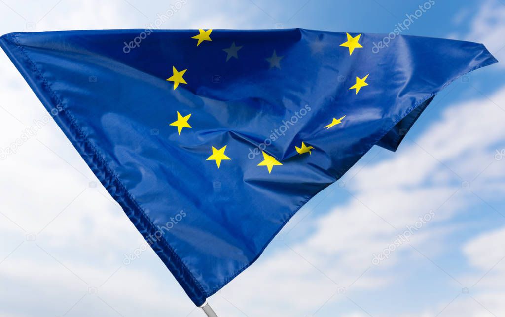 European flag on blue sky background