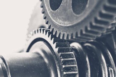 Modern çelik dişli yığını görünümünü yakın çekim