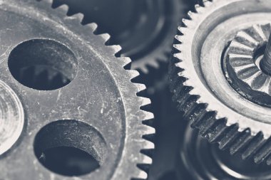 Modern çelik dişli yığını görünümünü yakın çekim