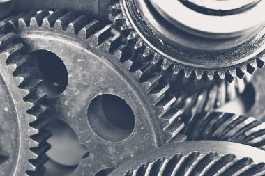 Modern çelik dişli yığını görünümünü yakın çekim