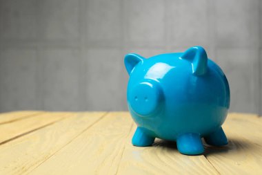 Mavi Piggy banka bir tabloda, yakın çekim