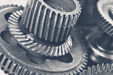 Modern çelik dişli yığını görünümünü yakın çekim