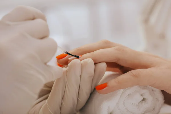 Manicure Behandeling Toepassing Van Grondlaag — Stockfoto
