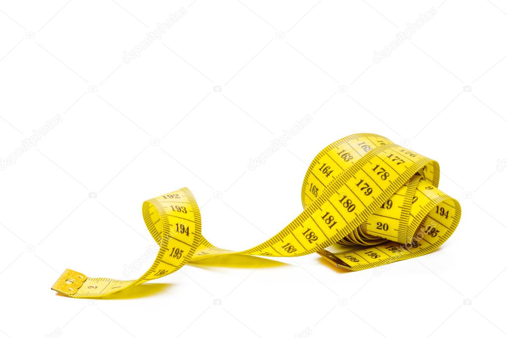 yellow metric measuring tape isolated on white background