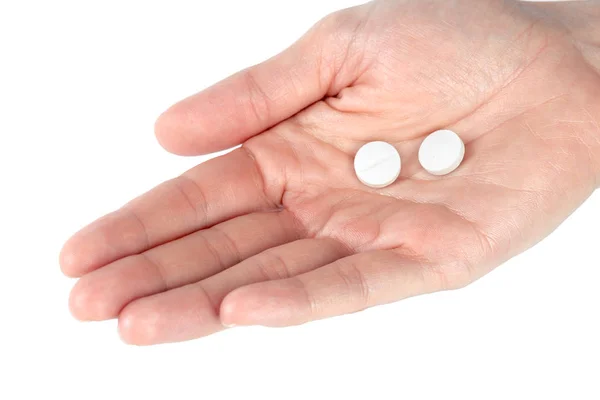 Close Pills Woman Hand Isolated White Background — Stock Photo, Image