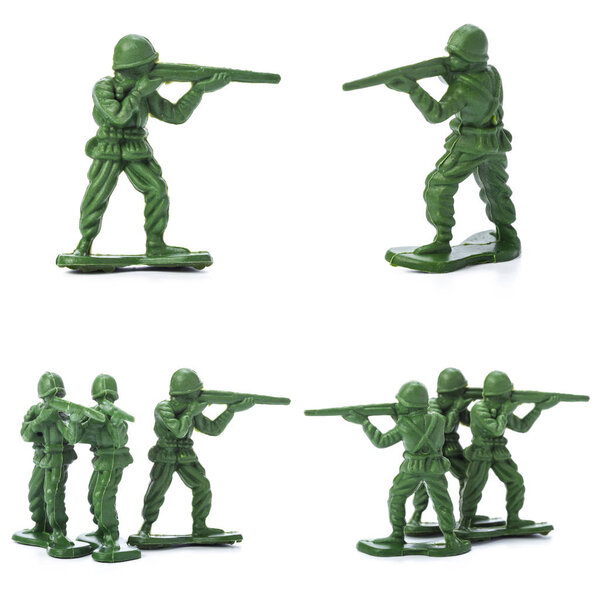 Collection of traditional toy soldiers on white background