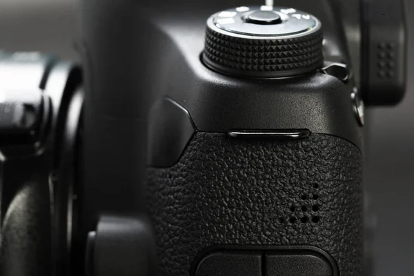 close up of modern digital SLR camera in details