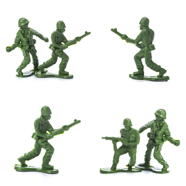 Collection of traditional toy soldiers on white background