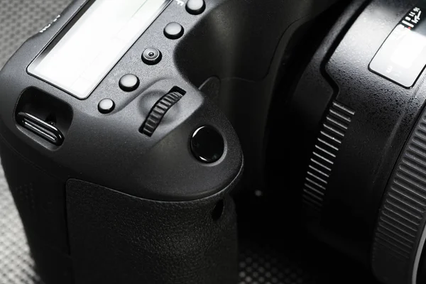 close up of modern digital SLR camera in details