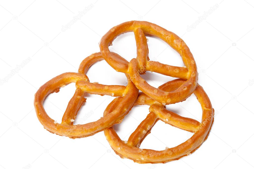 glazed and salted pretzels isolated on white background 