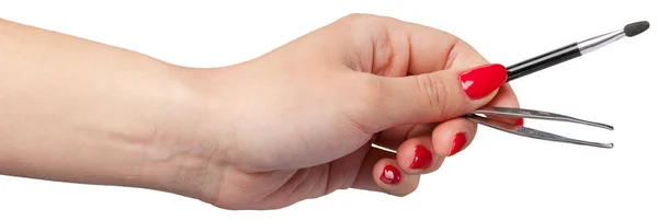 Mão Feminina Segurando Escova Rosto — Fotografia de Stock