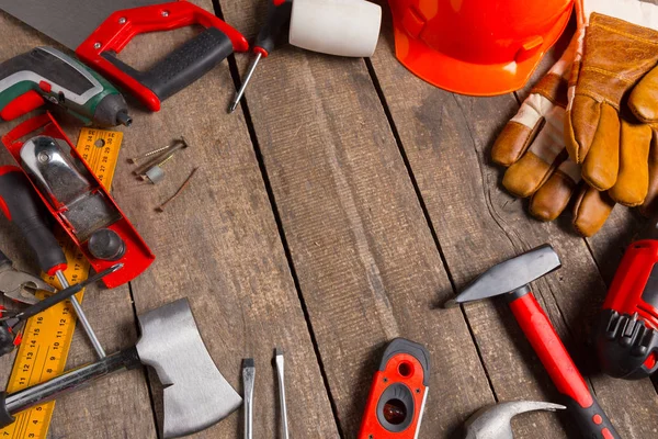 Different Work Tools Wood Background — Stock Photo, Image