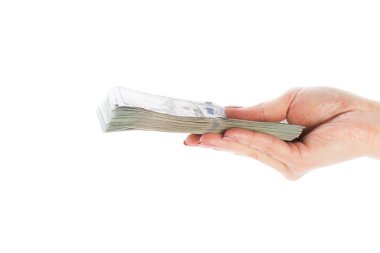 para beyaz arka plan üzerinde izole elinde tutan kişi