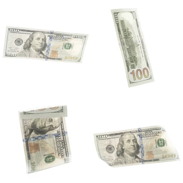 Collage American Dollars Banknotes Isolated White Background — Stock Photo, Image