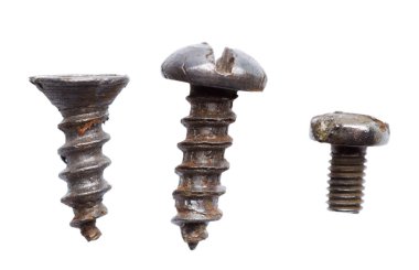 Beyaz arka plan üzerinde izole vidalar yakın çekim 