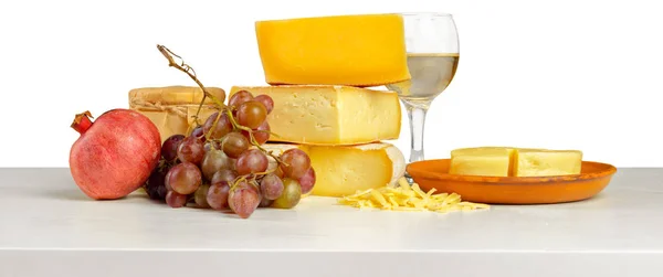 Different Delicious Cheese White Background — Stock Photo, Image