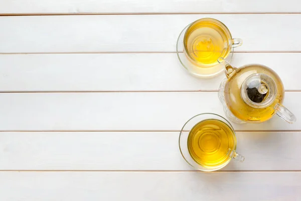 Deux Tasses Thé Sur Une Table Bois Blanc Images De Stock Libres De Droits