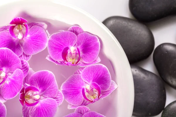 Zen Kamienie Kwiaty Orchidei Koncepcja Spa — Zdjęcie stockowe