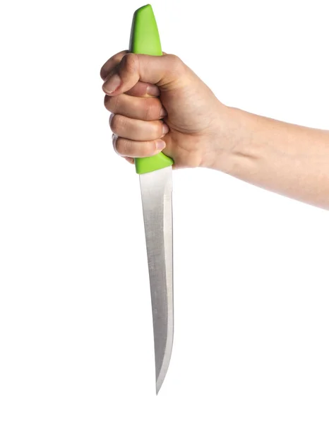 Hand Hält Ein Messer Isoliert Auf Weißem Hintergrund — Stockfoto