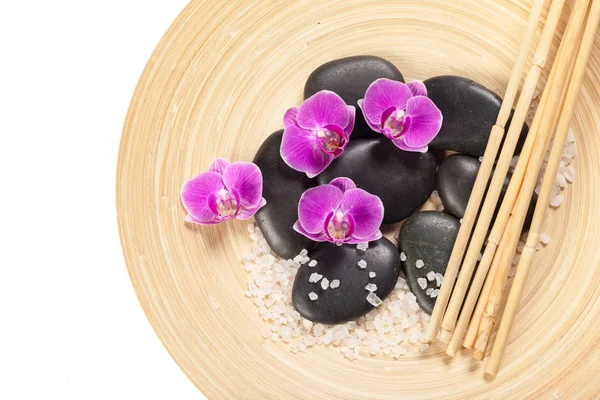 Zen Kamienie Kwiaty Orchidei Koncepcja Spa — Zdjęcie stockowe