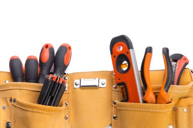 Beyaz arka plan üzerinde alet kemeri izole, yakın çekim