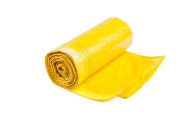Beyaz arkaplanda izole edilmiş plastik çöp torbaları