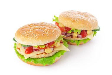 Beyaz arka plan üzerinde izole Burger yakın çekim