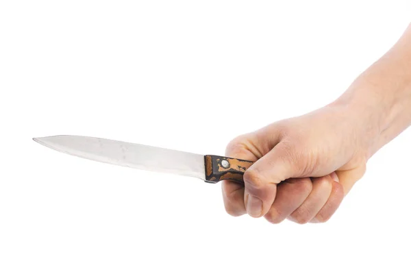 Ręka Trzymająca Nóż Odizolowany Białym Tle — Zdjęcie stockowe