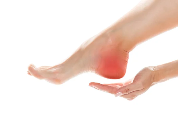 Bolest Nohou Žena Izolovaných Bílém Pozadí — Stock fotografie
