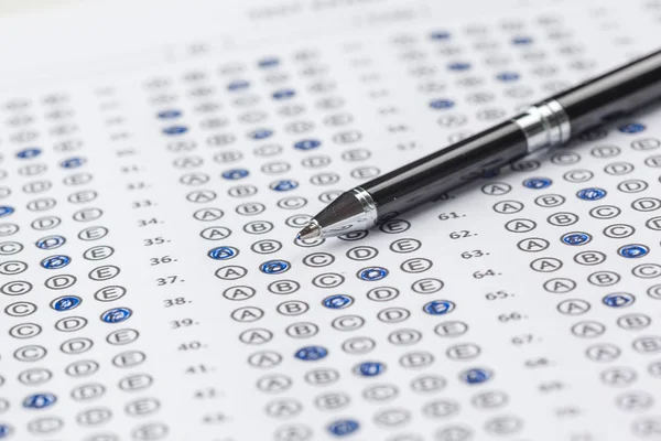 close up view of Test score sheet with answers