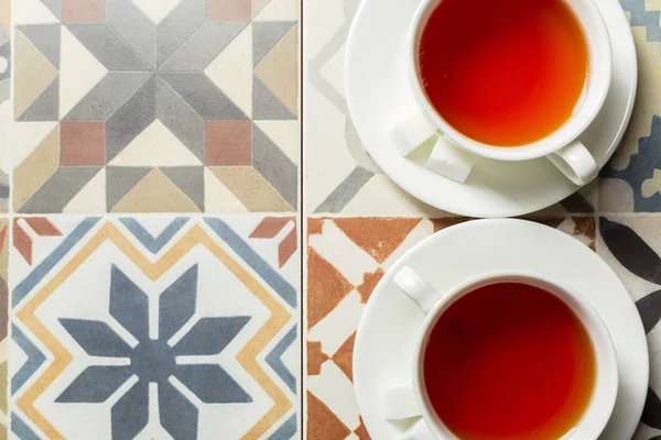 close up view of morning tea on table