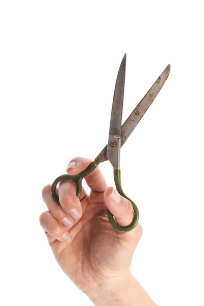 Female Hand Holding Scissors Isolated White Background — Stock Photo, Image