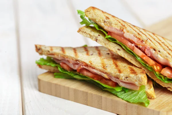 Close Club Sandwiches Wooden Table — Stock Photo, Image