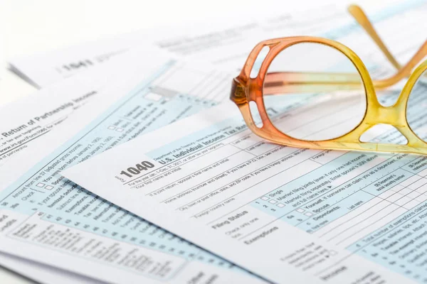 close up of printed and filled Tax forms