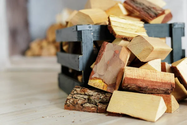 Montón Leña Con Chimenea Fondo — Foto de Stock