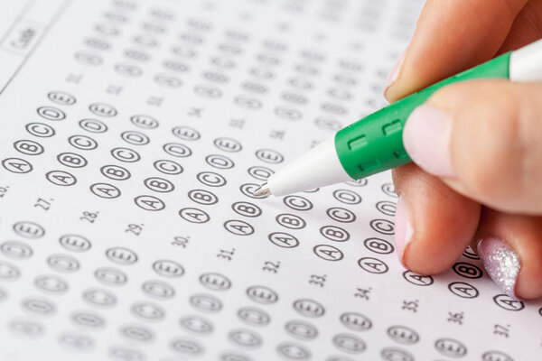 close up view of Test score sheet with answers