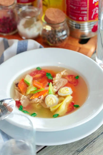 Clos Eup Sopa Pollo Con Verduras — Foto de Stock