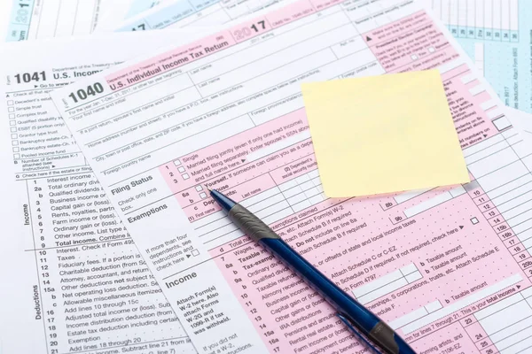 close up of printed and filled Tax forms