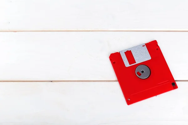 Tutup Dari Disket Floppy Yang Terisolasi Latar Belakang Kayu — Stok Foto
