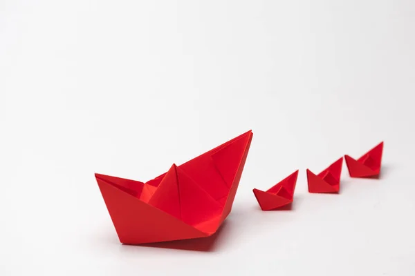 Conjunto Barcos Papel Origami Liderazgo Concepto Empresarial — Foto de Stock