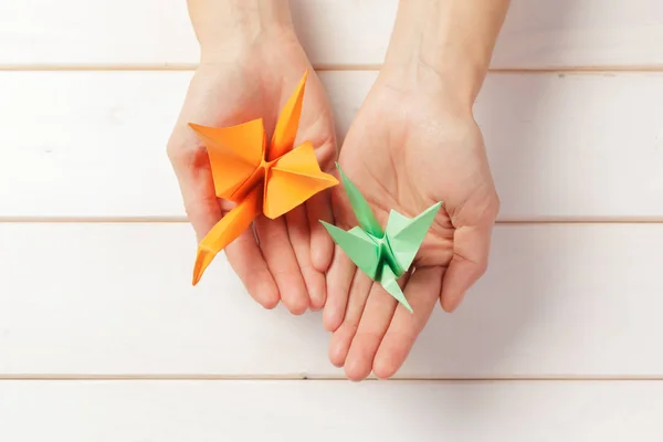 Közeli Kép Origami Papírok Színes Háttérrel — Stock Fotó